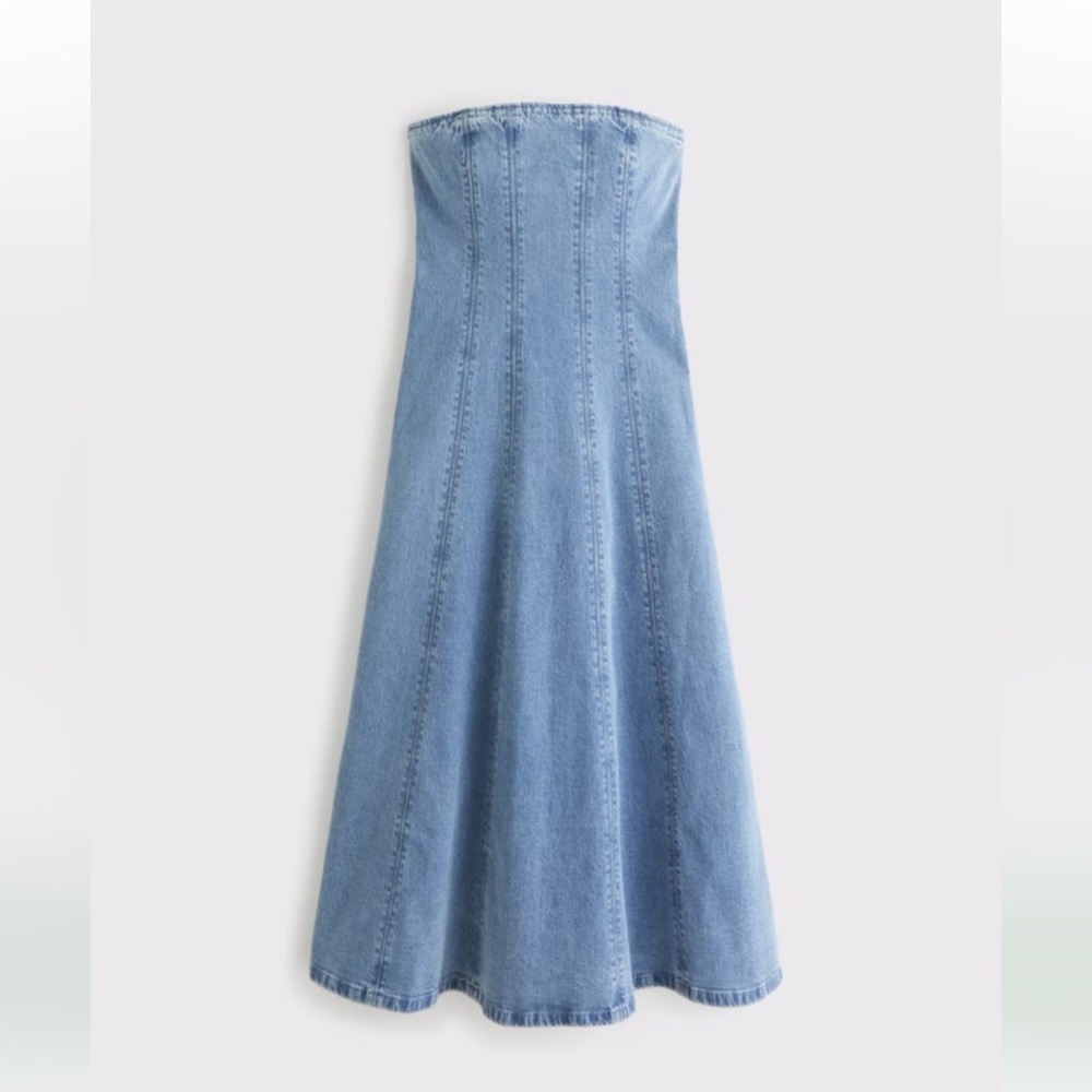 The A&F Mila Strapless Denim Midi Dress - Picture 5 of 8